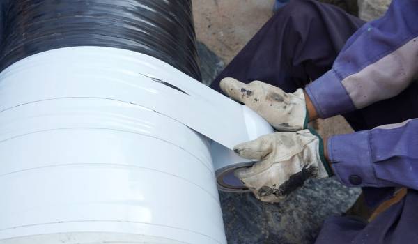 روش نوارپیچی لوله گاز برای عایق‌کاری بدنه (پرایمر + نوار عایق)